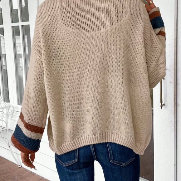 Apricot Casual Womens Colorblock Long Sleeve Cardigan - Picture 2 of 6